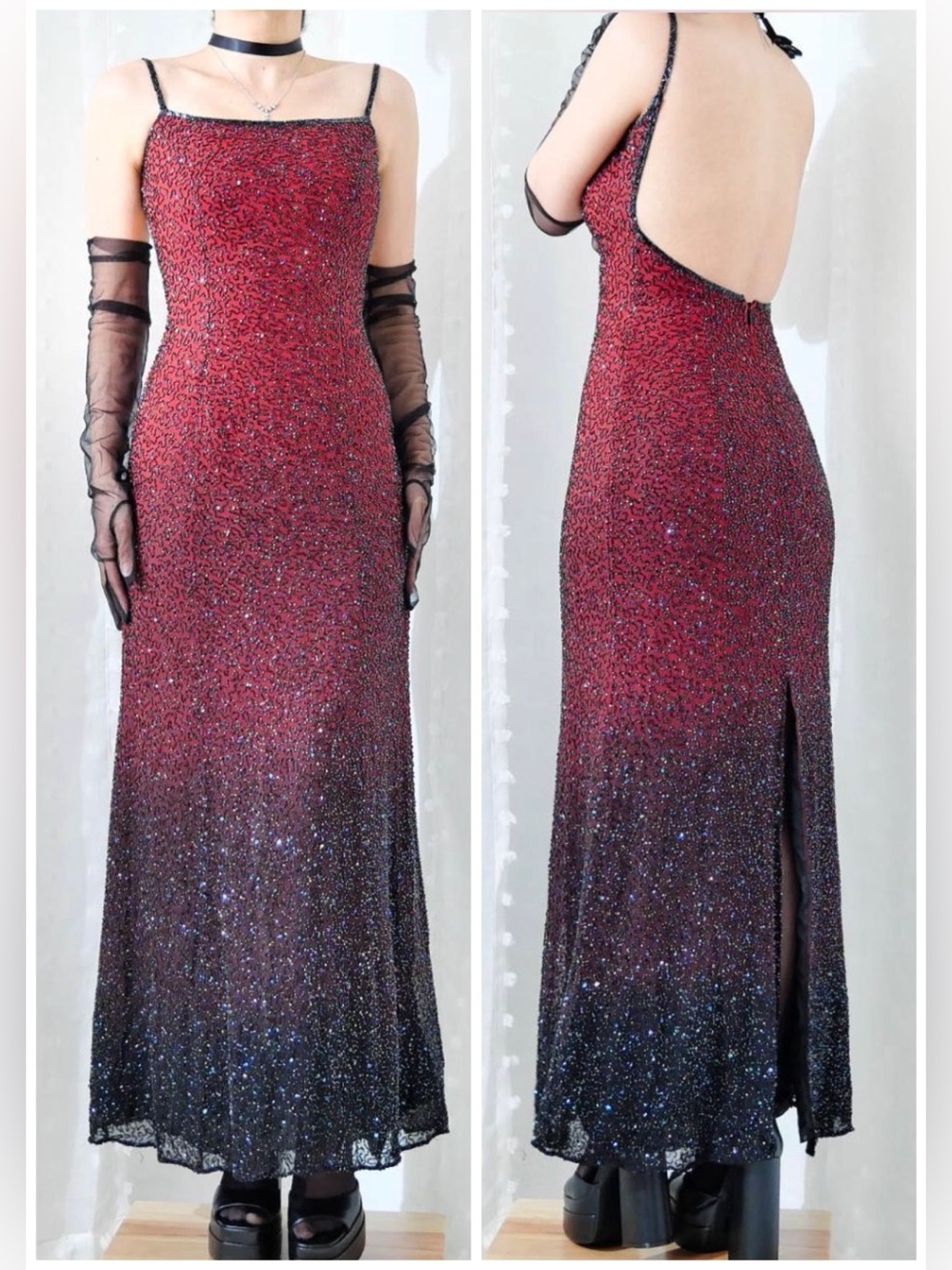 Je Matadi by Sean Mehta beaded ombre formal gown, backless, Vintage size S